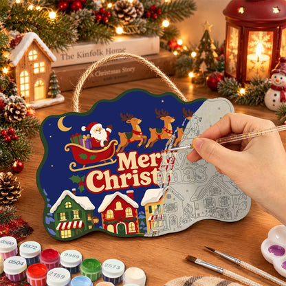 Sleigh Over Rainbow Rooftops paint by numbers hanging sign – image 7
