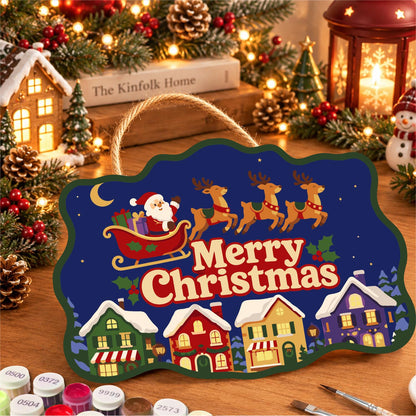 Sleigh Over Rainbow Rooftops paint by numbers hanging sign – image 8