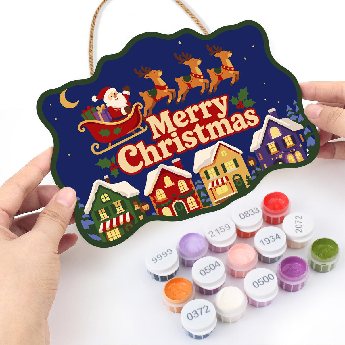 Sleigh Over Rainbow Rooftops paint by numbers hanging sign – image 9