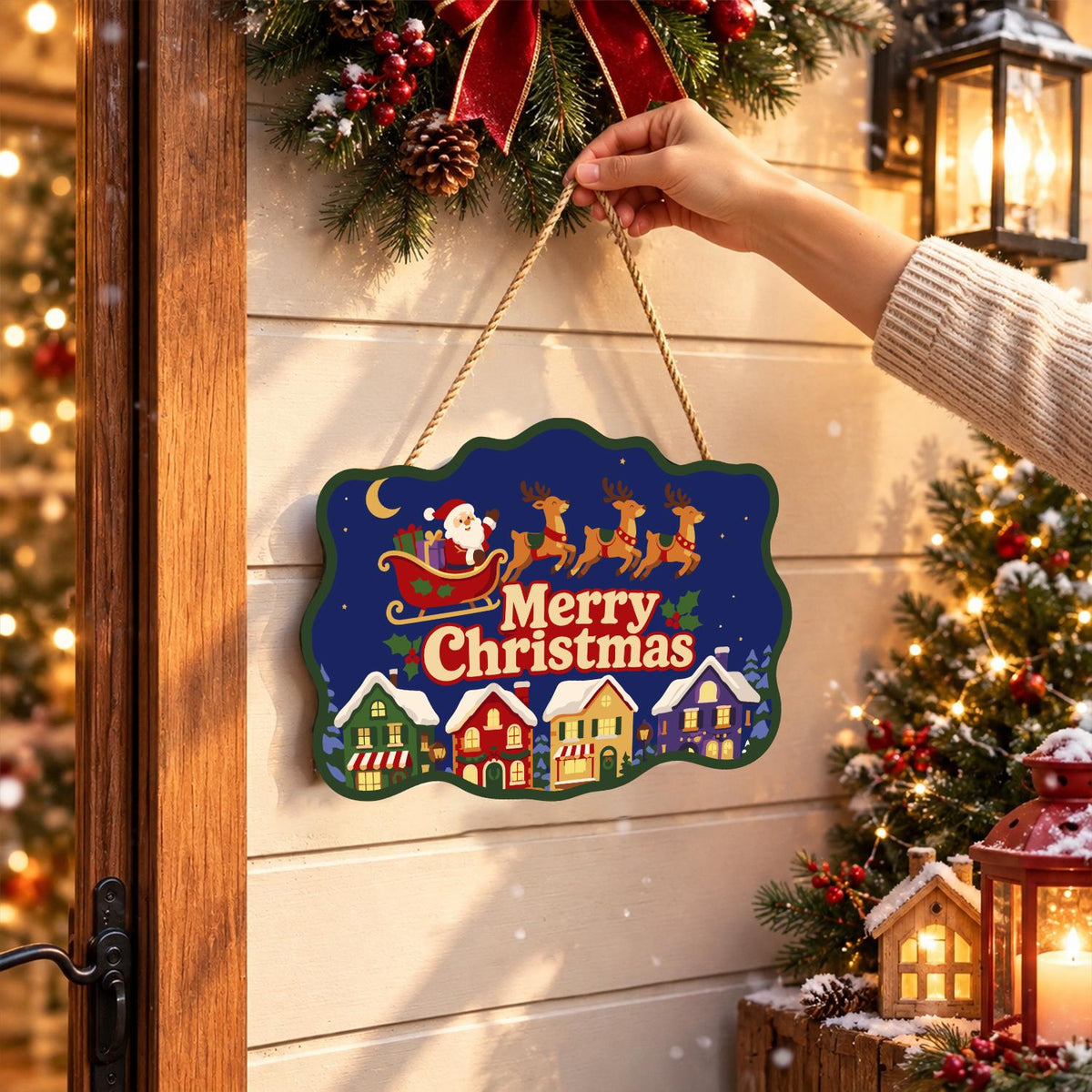 Sleigh Over Rainbow Rooftops paint by numbers hanging sign – image 14