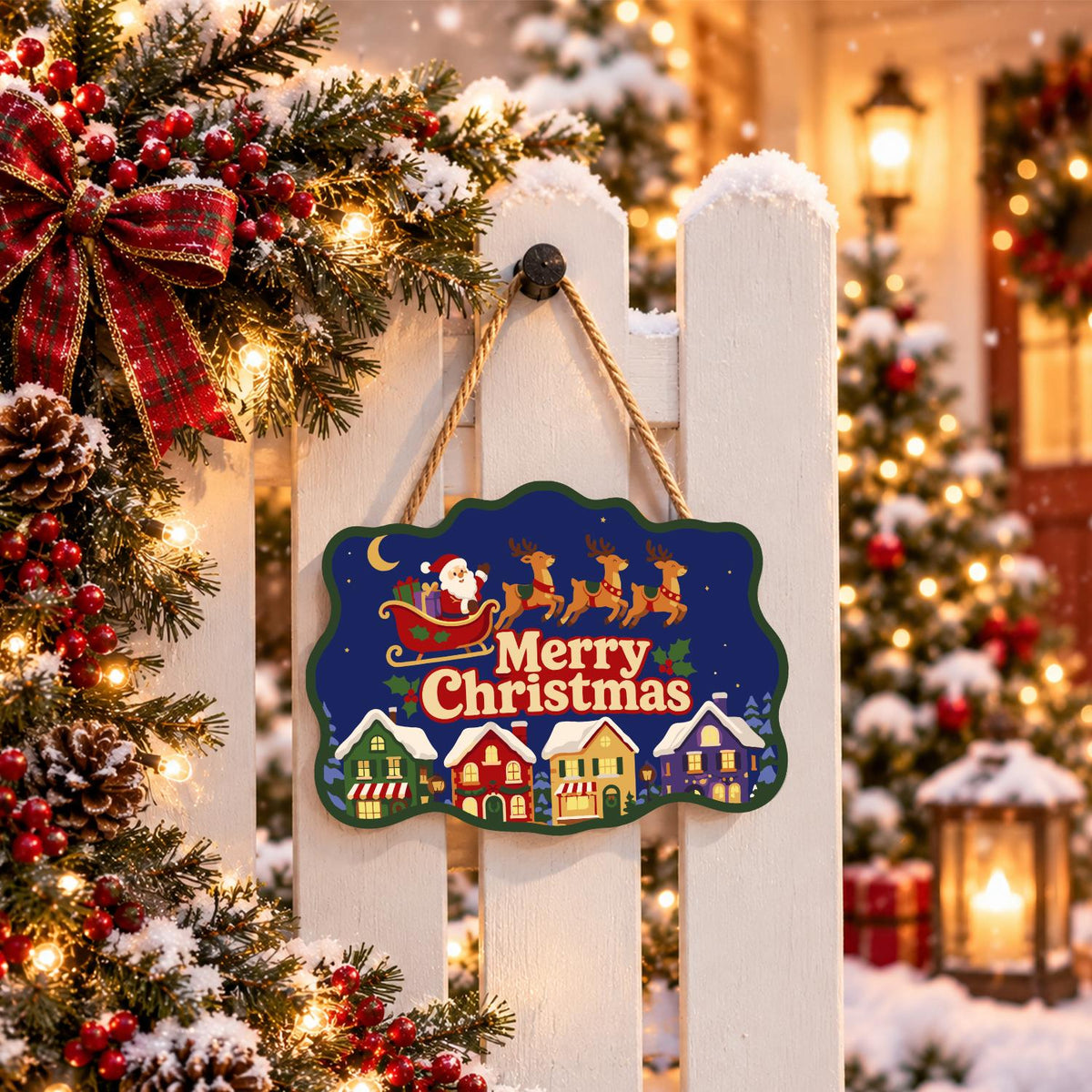 Sleigh Over Rainbow Rooftops paint by numbers hanging sign – image 15
