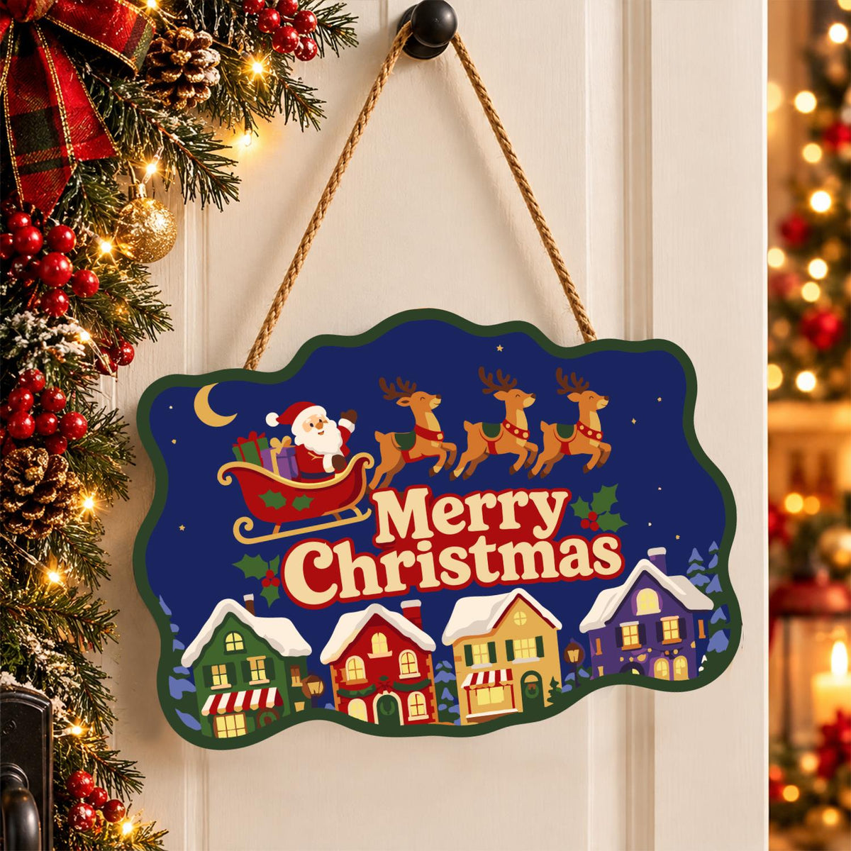 Sleigh Over Rainbow Rooftops paint by numbers hanging sign – image 16