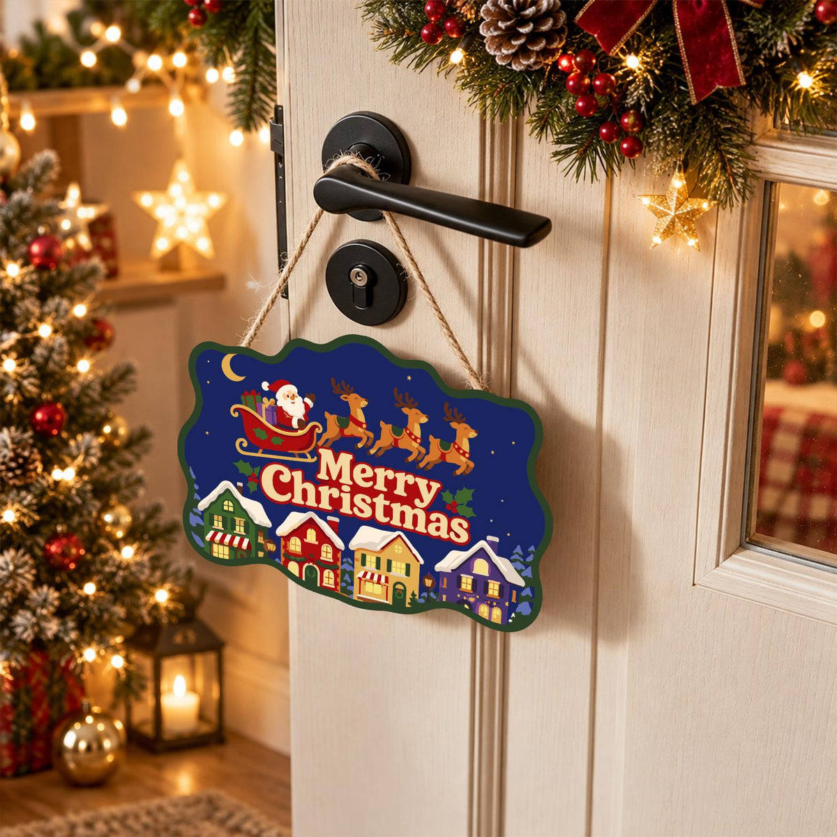 Sleigh Over Rainbow Rooftops paint by numbers hanging sign – image 18