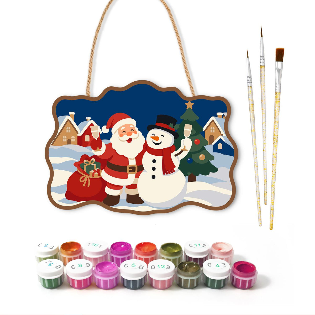 Village Square Santa and Snowman paint by numbers hanging sign – image 2