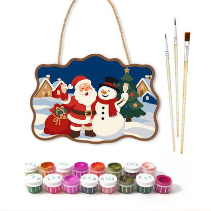 Village Square Santa and Snowman paint by numbers hanging sign – image 2