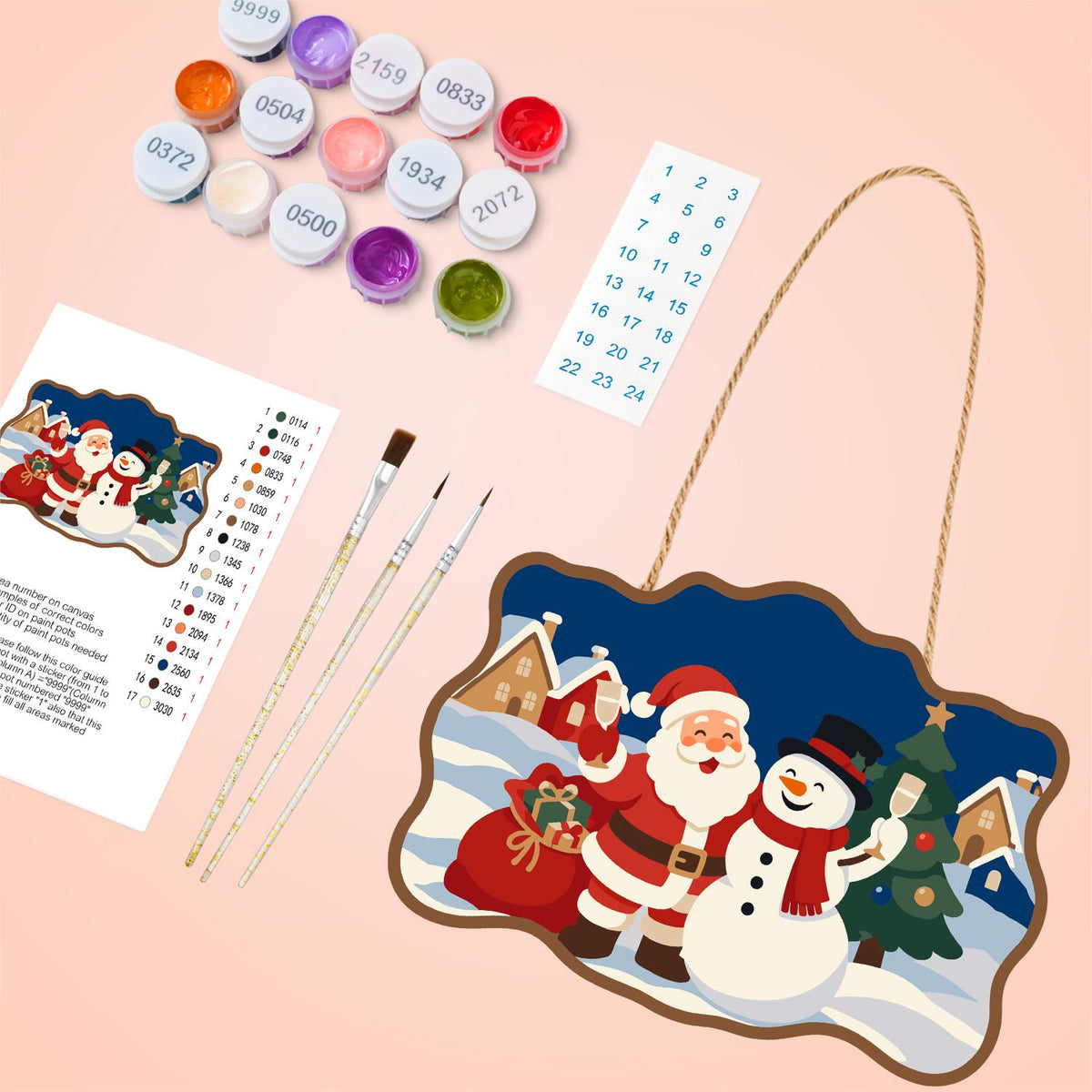 Village Square Santa and Snowman paint by numbers hanging sign – image 4