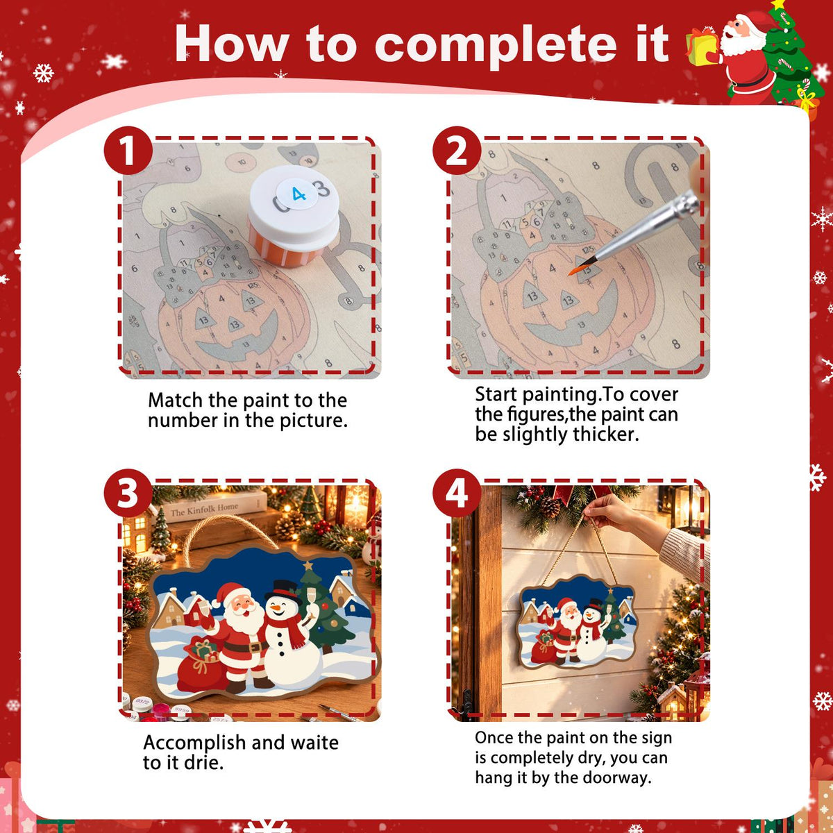Village Square Santa and Snowman paint by numbers hanging sign – image 6