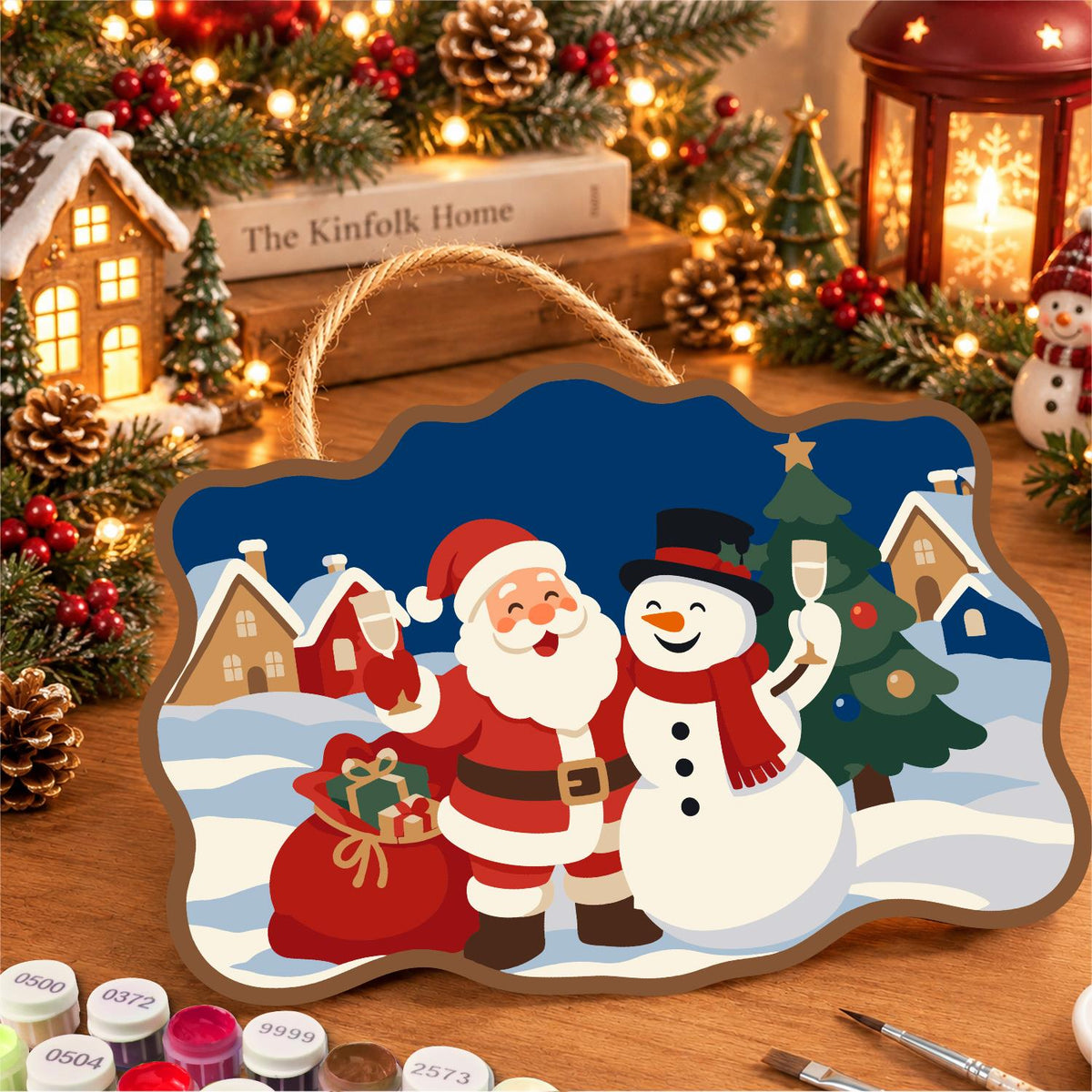 Village Square Santa and Snowman paint by numbers hanging sign – image 8