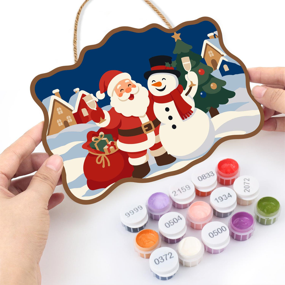 Village Square Santa and Snowman paint by numbers hanging sign – image 9