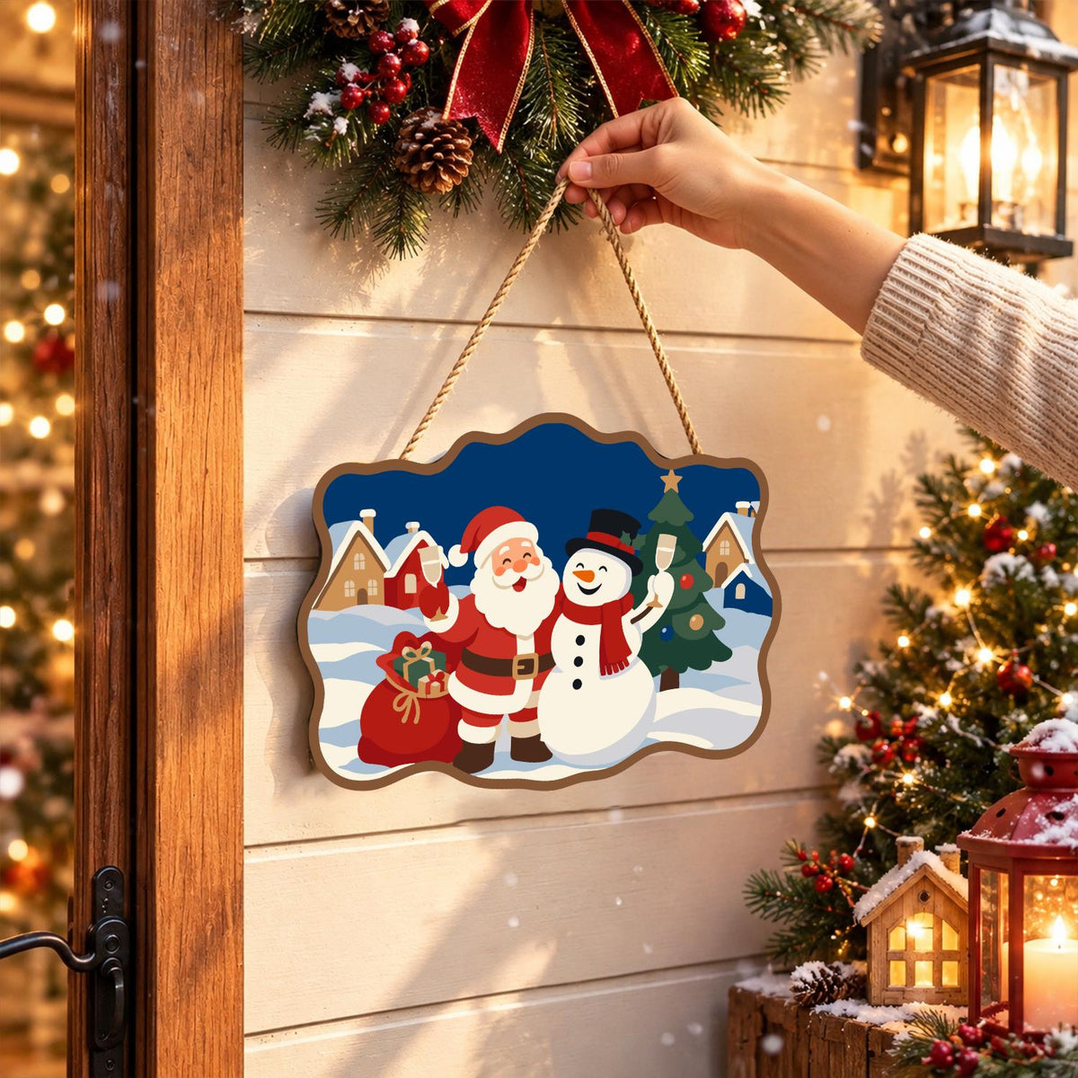 Village Square Santa and Snowman paint by numbers hanging sign – image 14