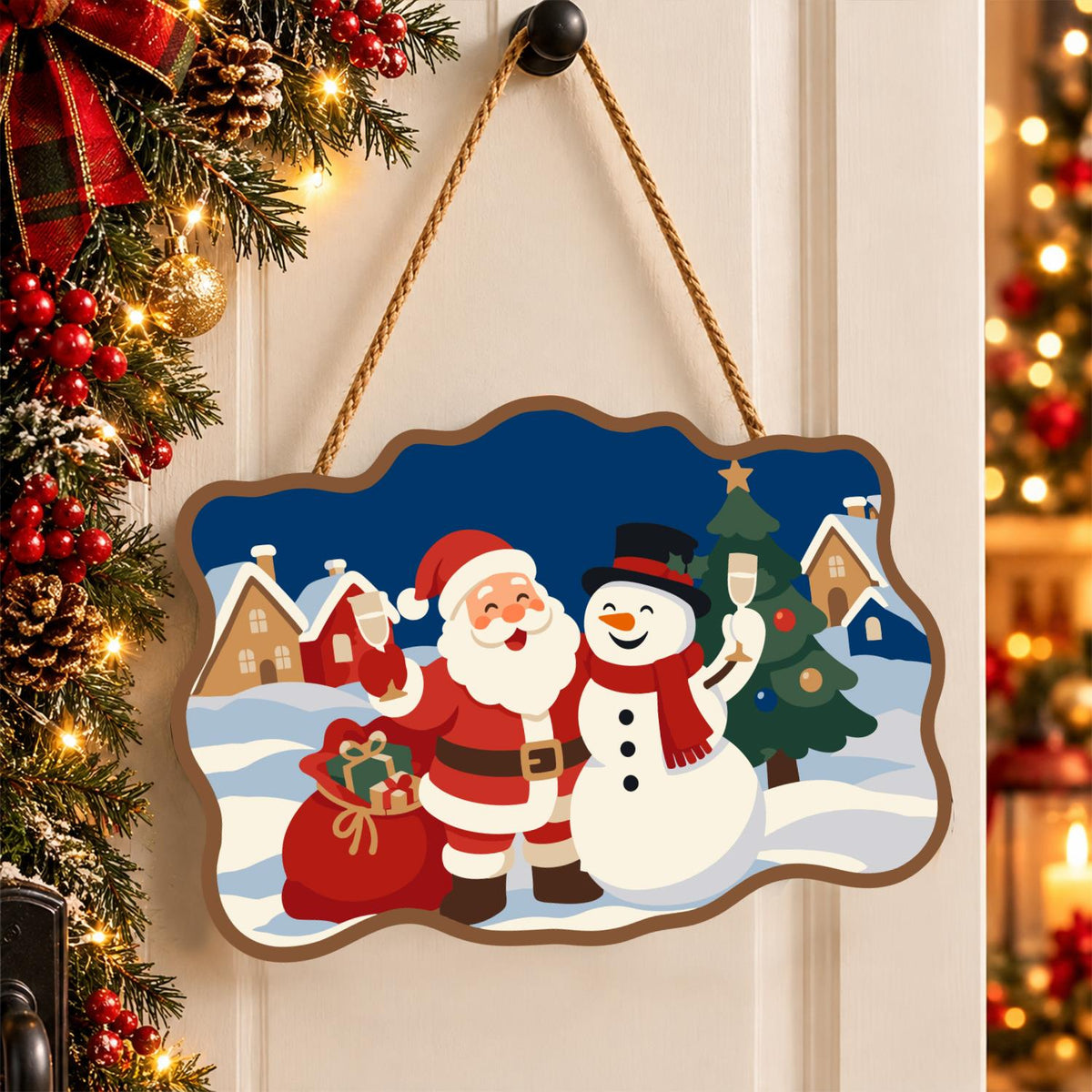 Village Square Santa and Snowman paint by numbers hanging sign – image 16