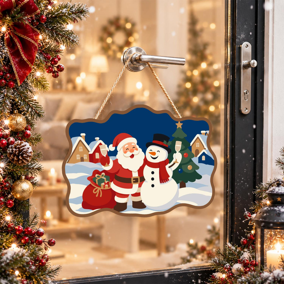 Village Square Santa and Snowman paint by numbers hanging sign – image 17