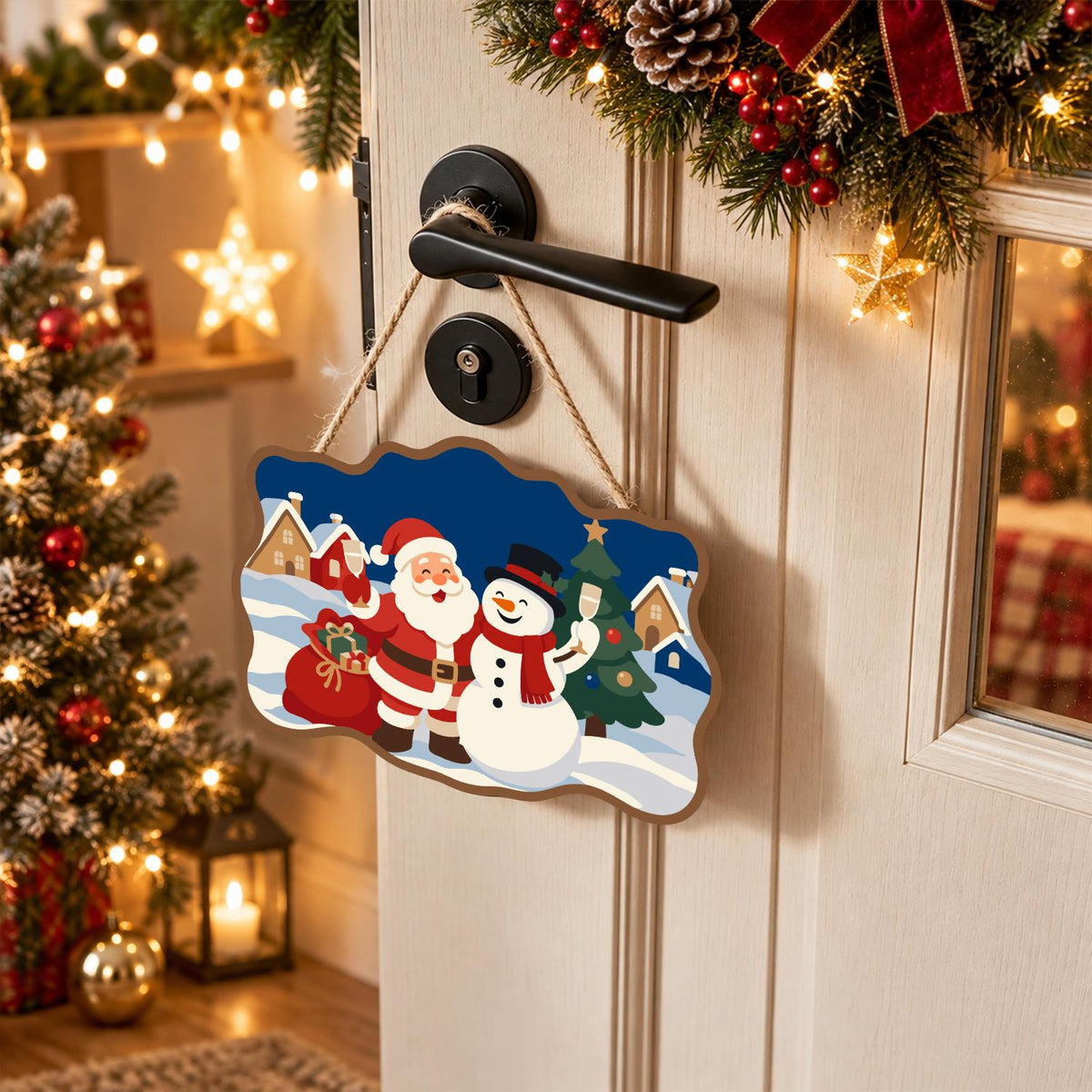 Village Square Santa and Snowman paint by numbers hanging sign – image 18