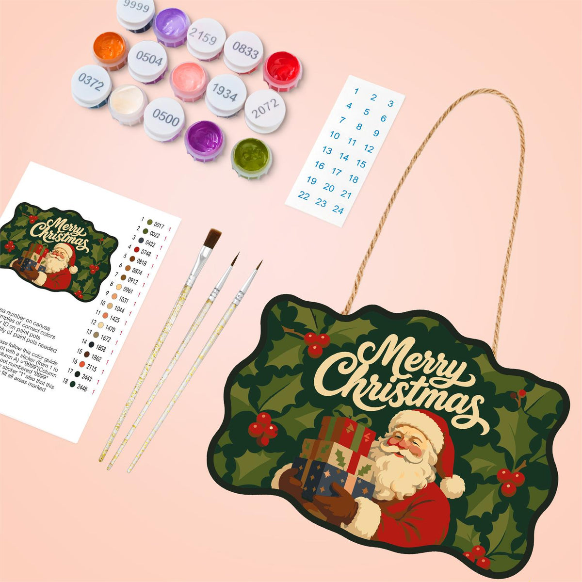 Holly Leaf Santa Gift Stack paint by numbers hanging sign – image 4