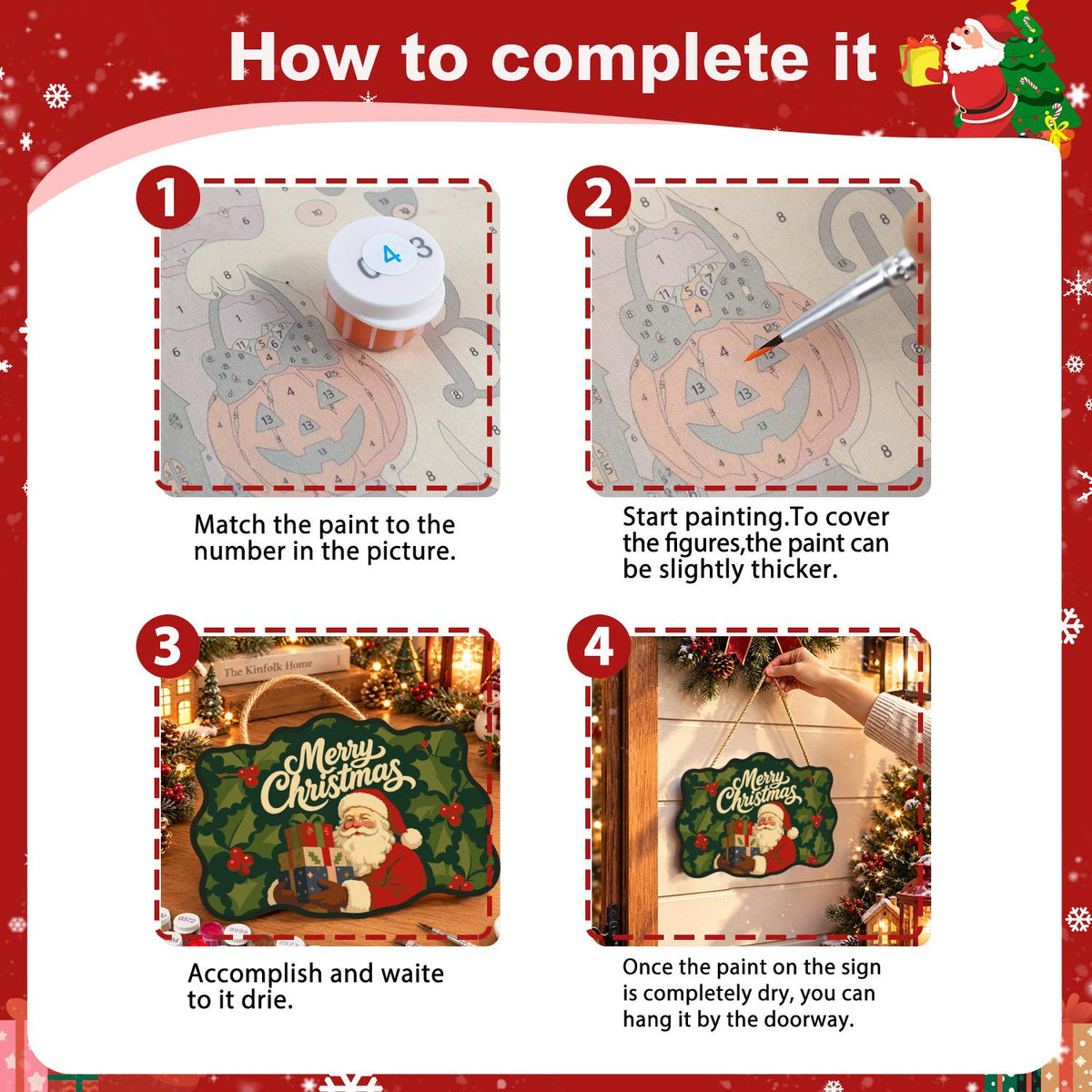 Holly Leaf Santa Gift Stack paint by numbers hanging sign – image 6