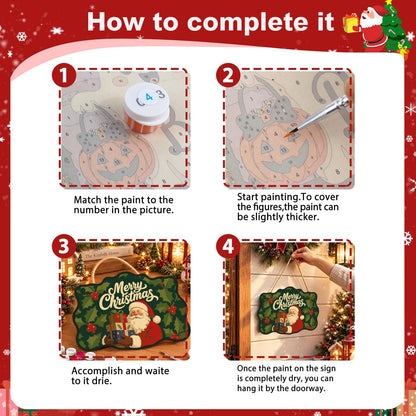Holly Leaf Santa Gift Stack paint by numbers hanging sign – image 6