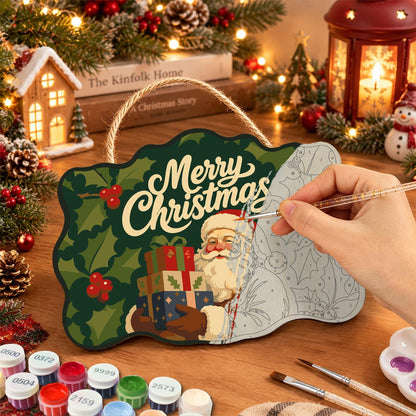 Holly Leaf Santa Gift Stack paint by numbers hanging sign – image 7