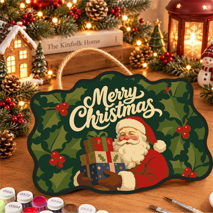 Holly Leaf Santa Gift Stack paint by numbers hanging sign – image 8