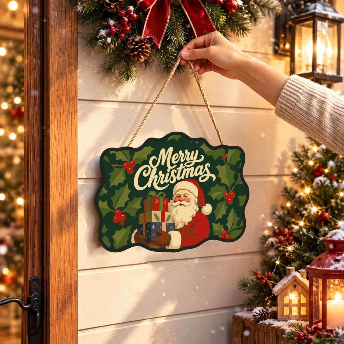 Holly Leaf Santa Gift Stack paint by numbers hanging sign – image 14