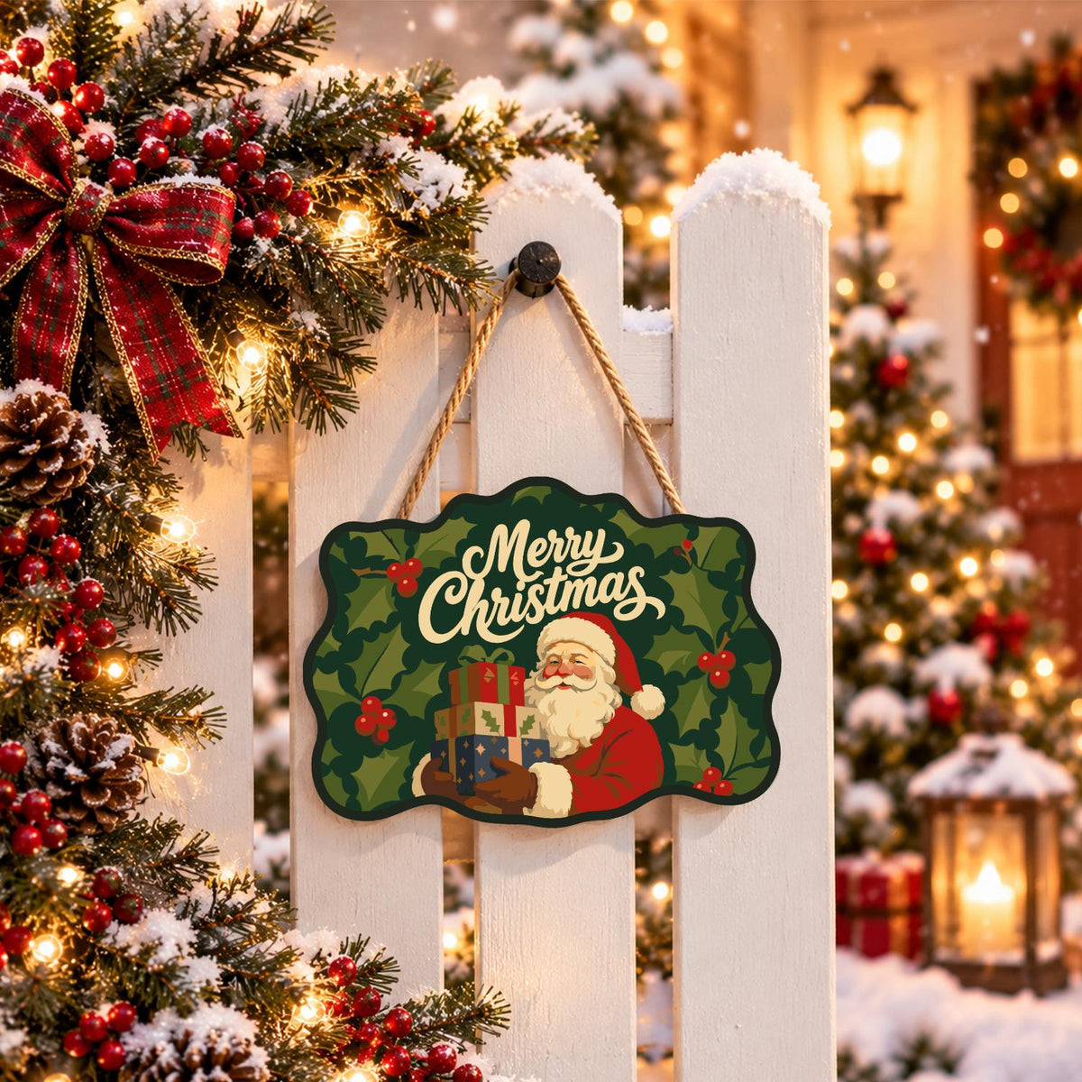Holly Leaf Santa Gift Stack paint by numbers hanging sign – image 15