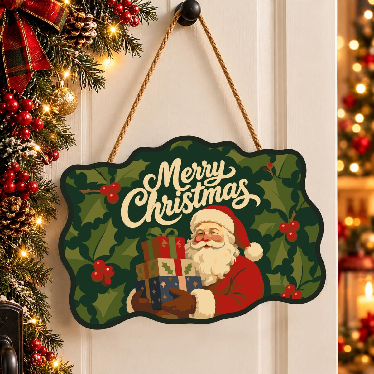 Holly Leaf Santa Gift Stack paint by numbers hanging sign – image 16