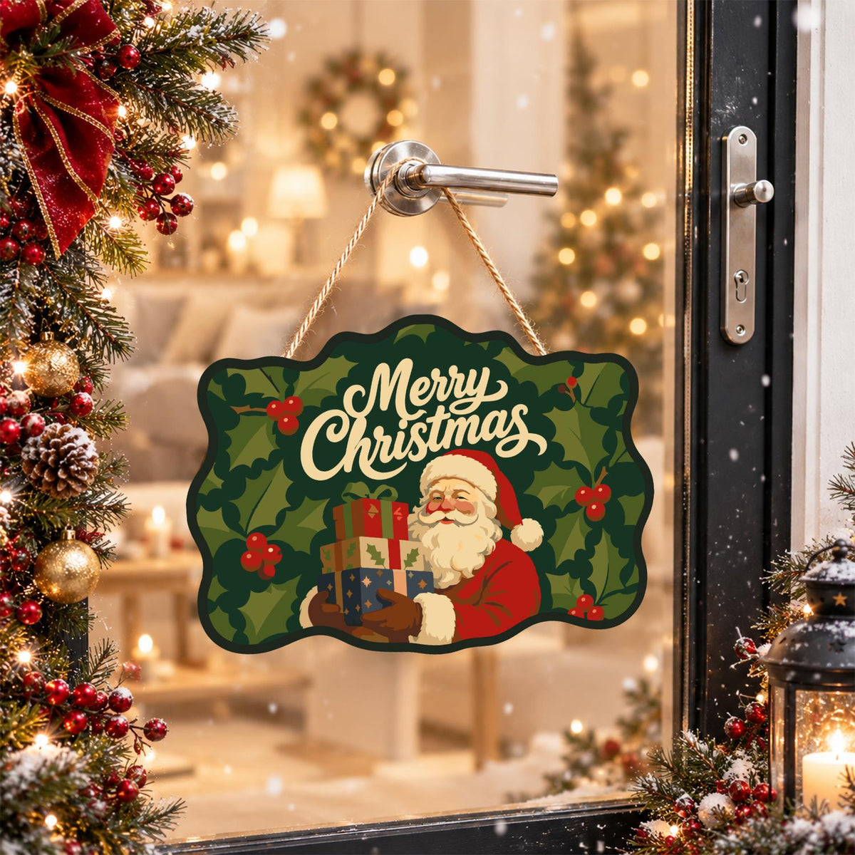 Holly Leaf Santa Gift Stack paint by numbers hanging sign – image 17