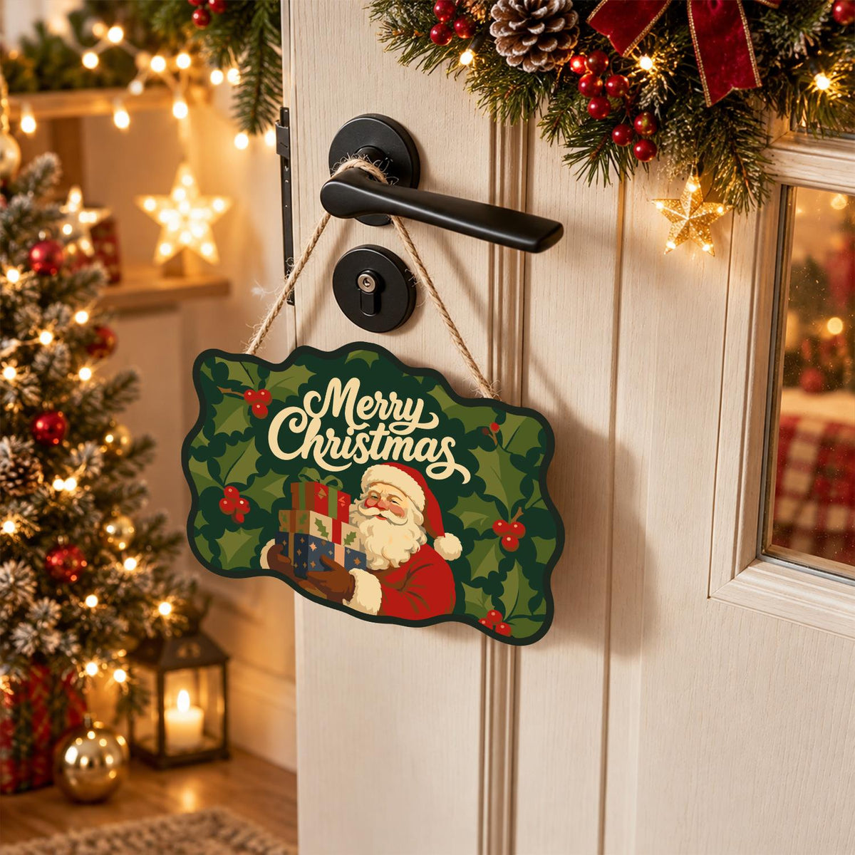 Holly Leaf Santa Gift Stack paint by numbers hanging sign – image 18