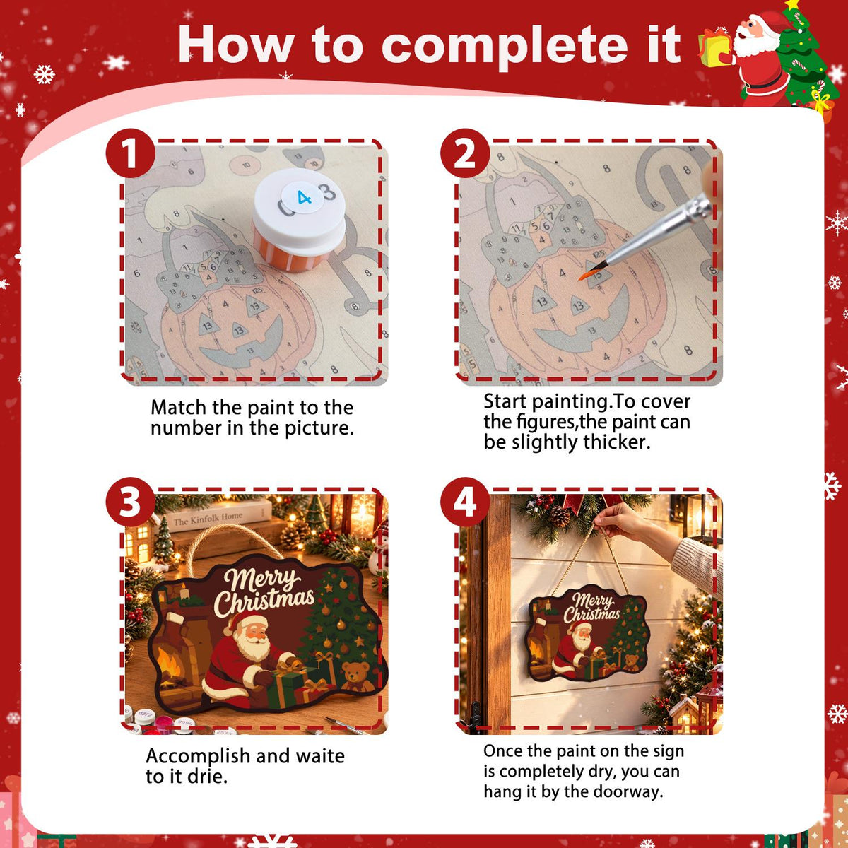 Crimson Room Santa Wrapping Gifts paint by numbers hanging sign – image 6