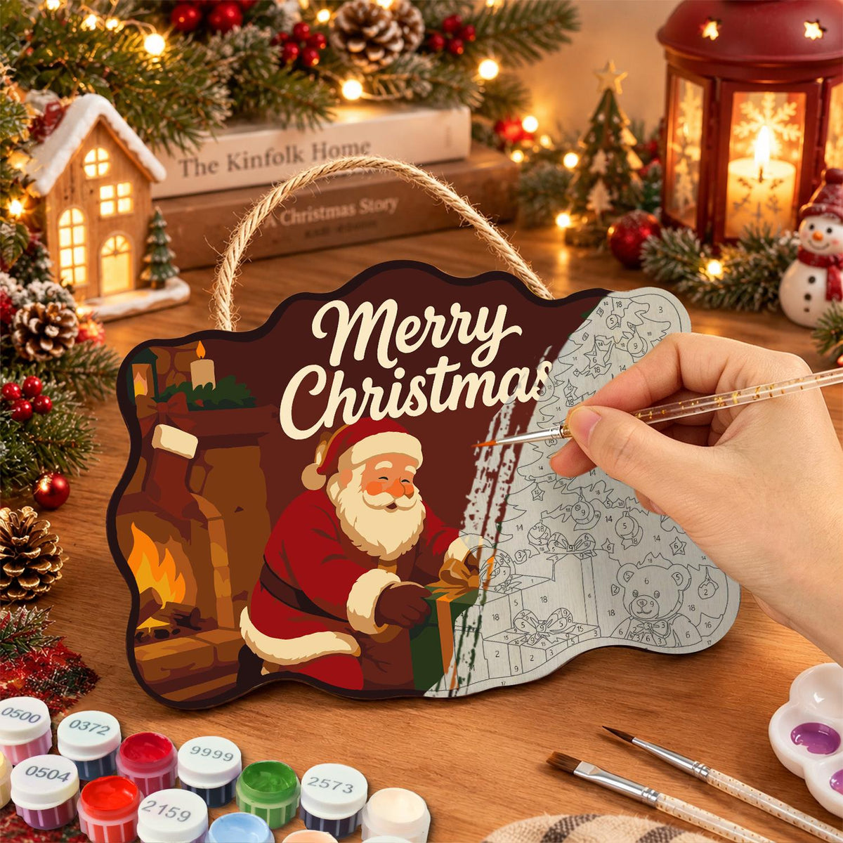 Crimson Room Santa Wrapping Gifts paint by numbers hanging sign – image 7