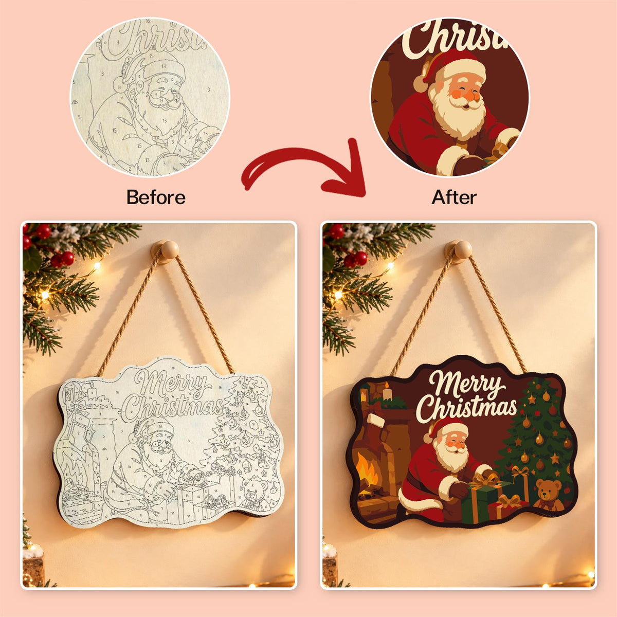 Crimson Room Santa Wrapping Gifts paint by numbers hanging sign – image 10