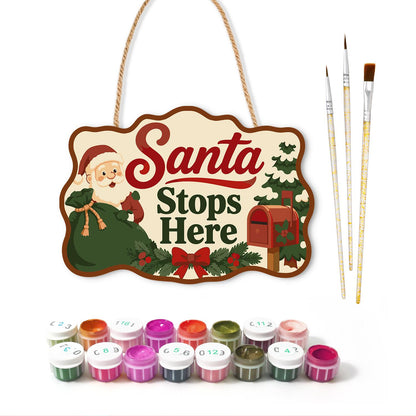 Green Sack Santa Mailbox Stop paint by numbers hanging sign – image 2