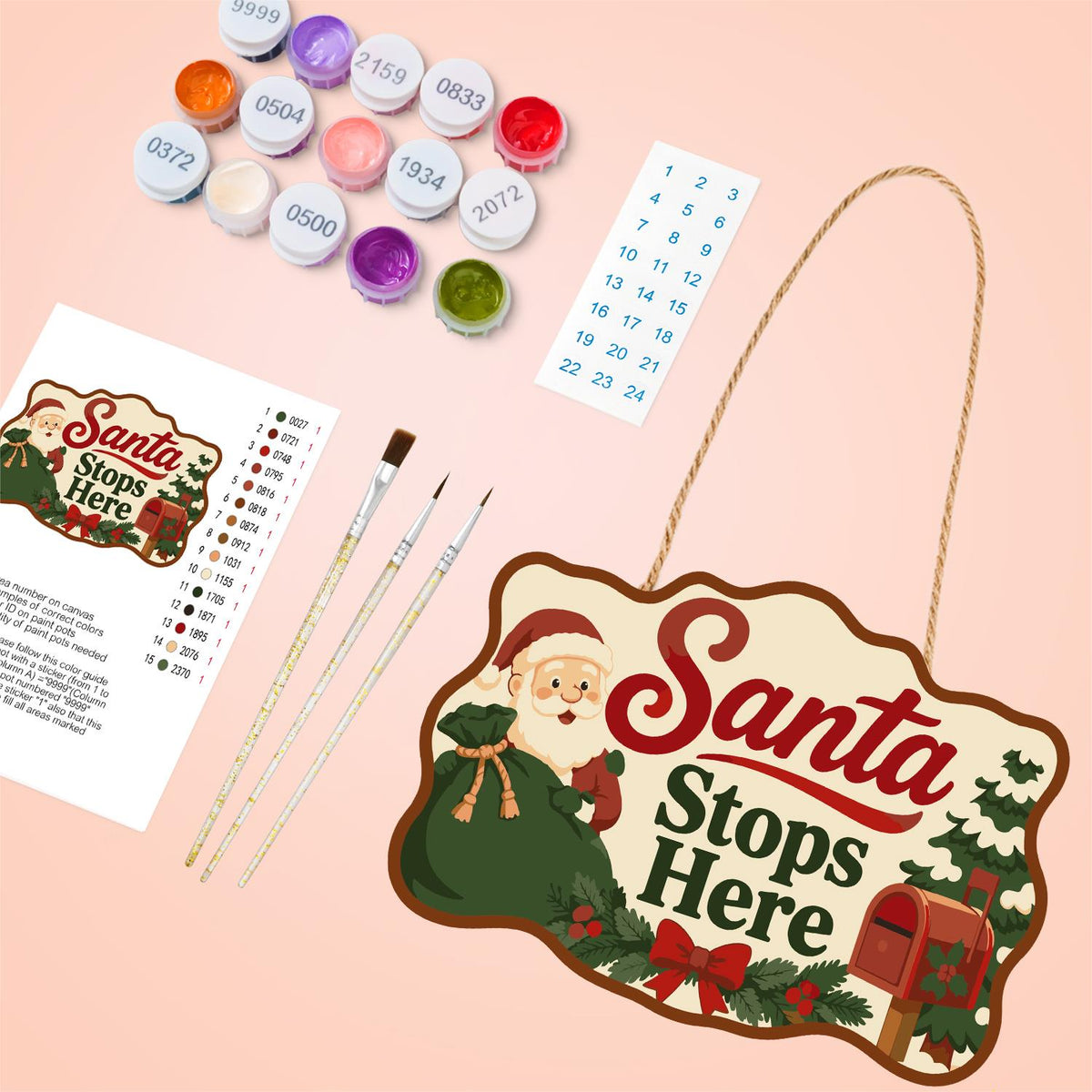 Green Sack Santa Mailbox Stop paint by numbers hanging sign – image 4
