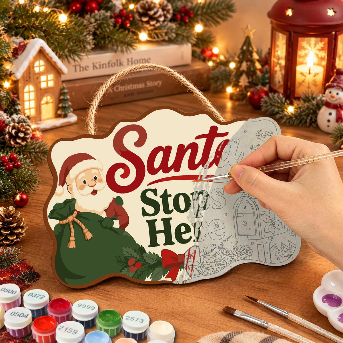 Green Sack Santa Mailbox Stop paint by numbers hanging sign – image 7