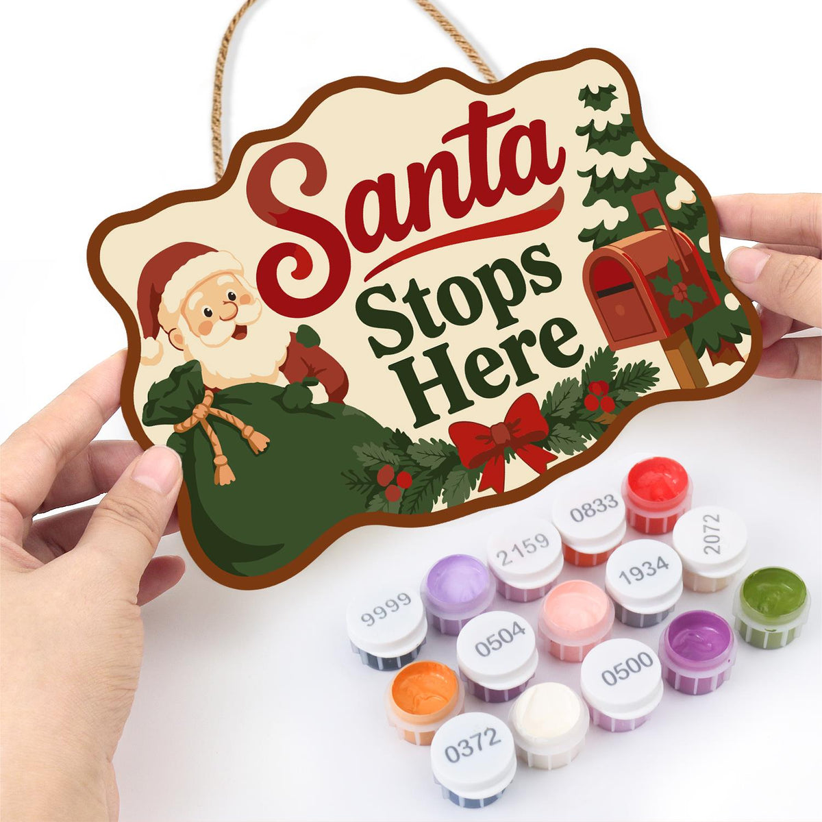 Green Sack Santa Mailbox Stop paint by numbers hanging sign – image 9