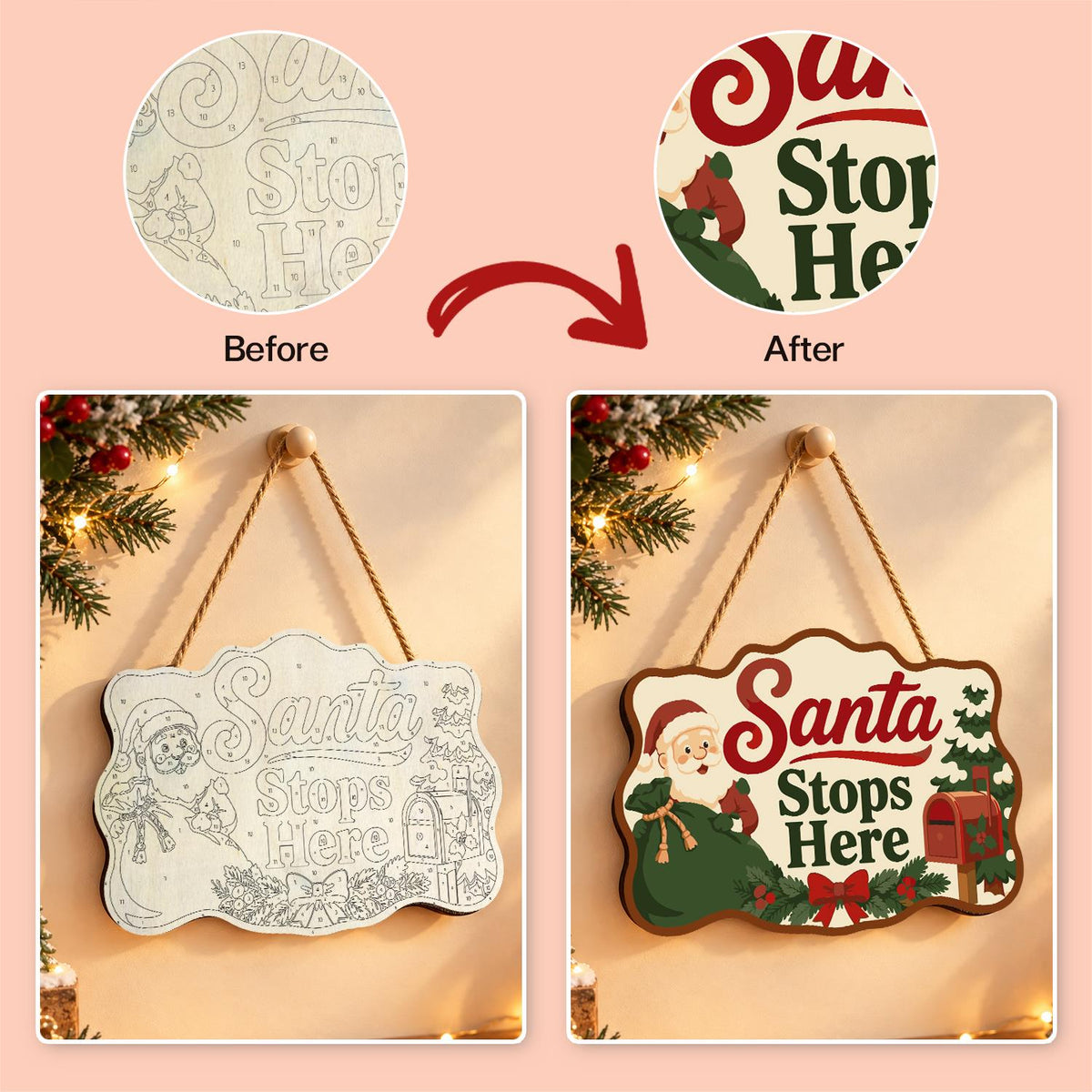 Green Sack Santa Mailbox Stop paint by numbers hanging sign – image 10