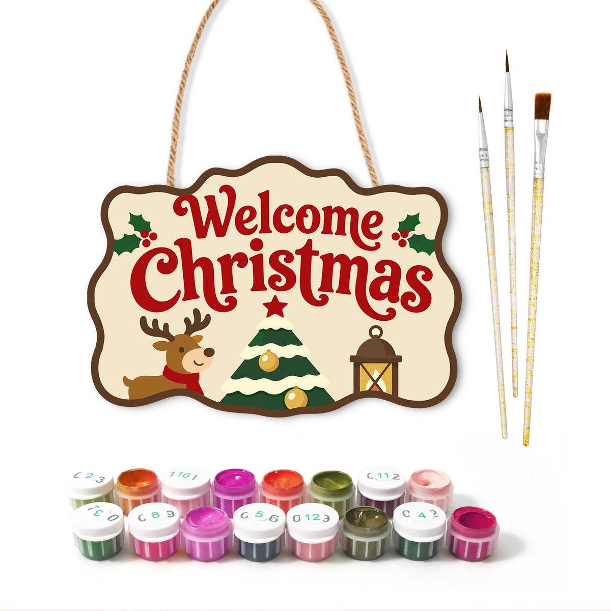 Reindeer and Lantern Welcome paint by numbers hanging sign – image 2