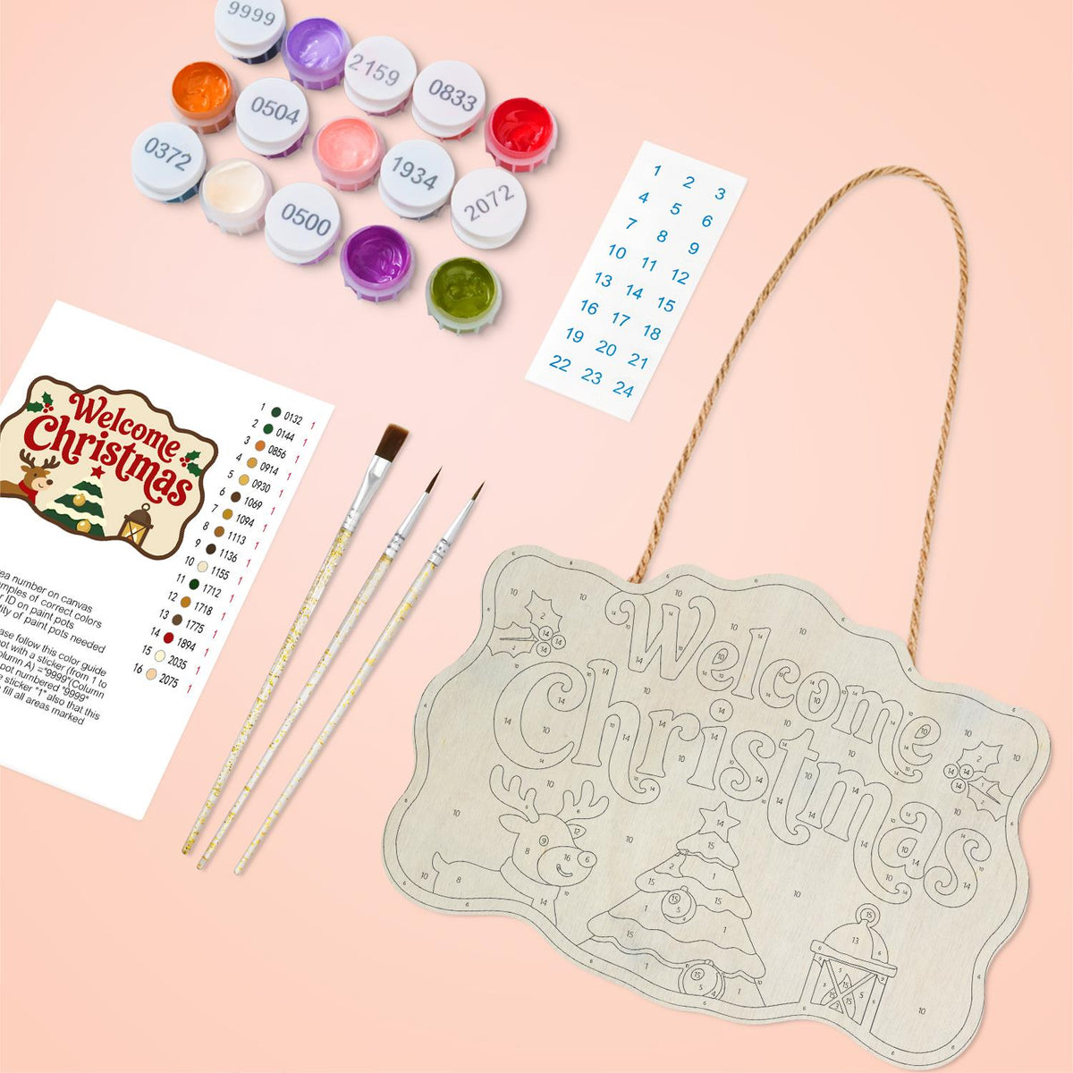 Reindeer and Lantern Welcome paint by numbers hanging sign – image 3