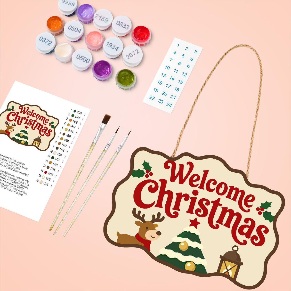 Reindeer and Lantern Welcome paint by numbers hanging sign – image 4