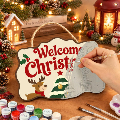 Reindeer and Lantern Welcome paint by numbers hanging sign – image 7