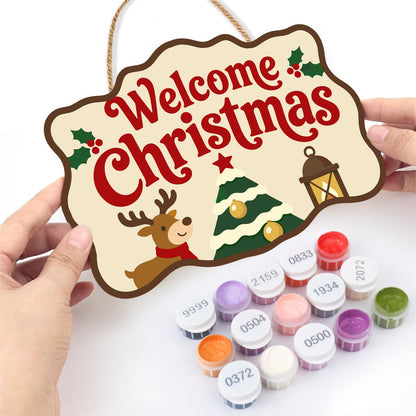 Reindeer and Lantern Welcome paint by numbers hanging sign – image 9