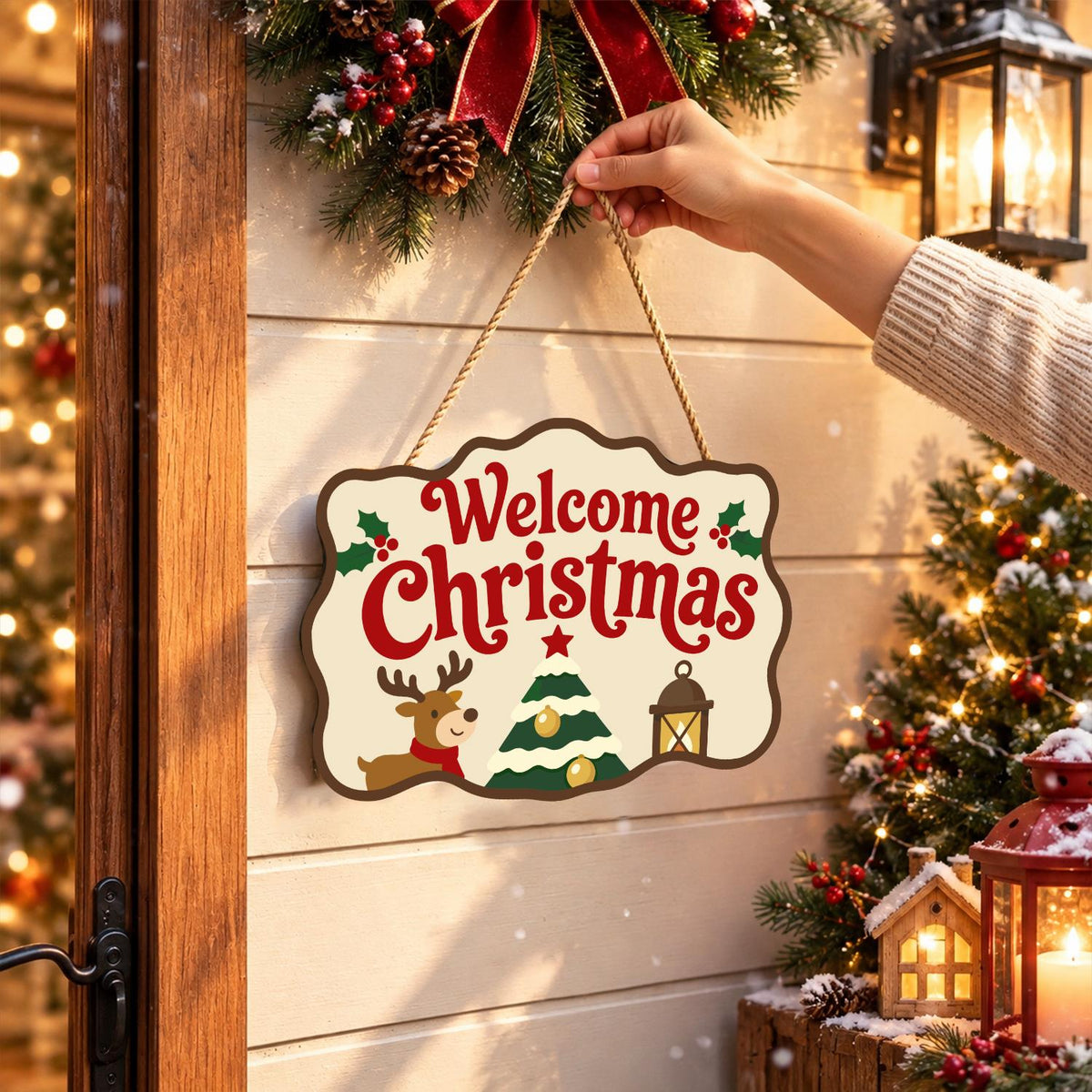 Reindeer and Lantern Welcome paint by numbers hanging sign – image 14