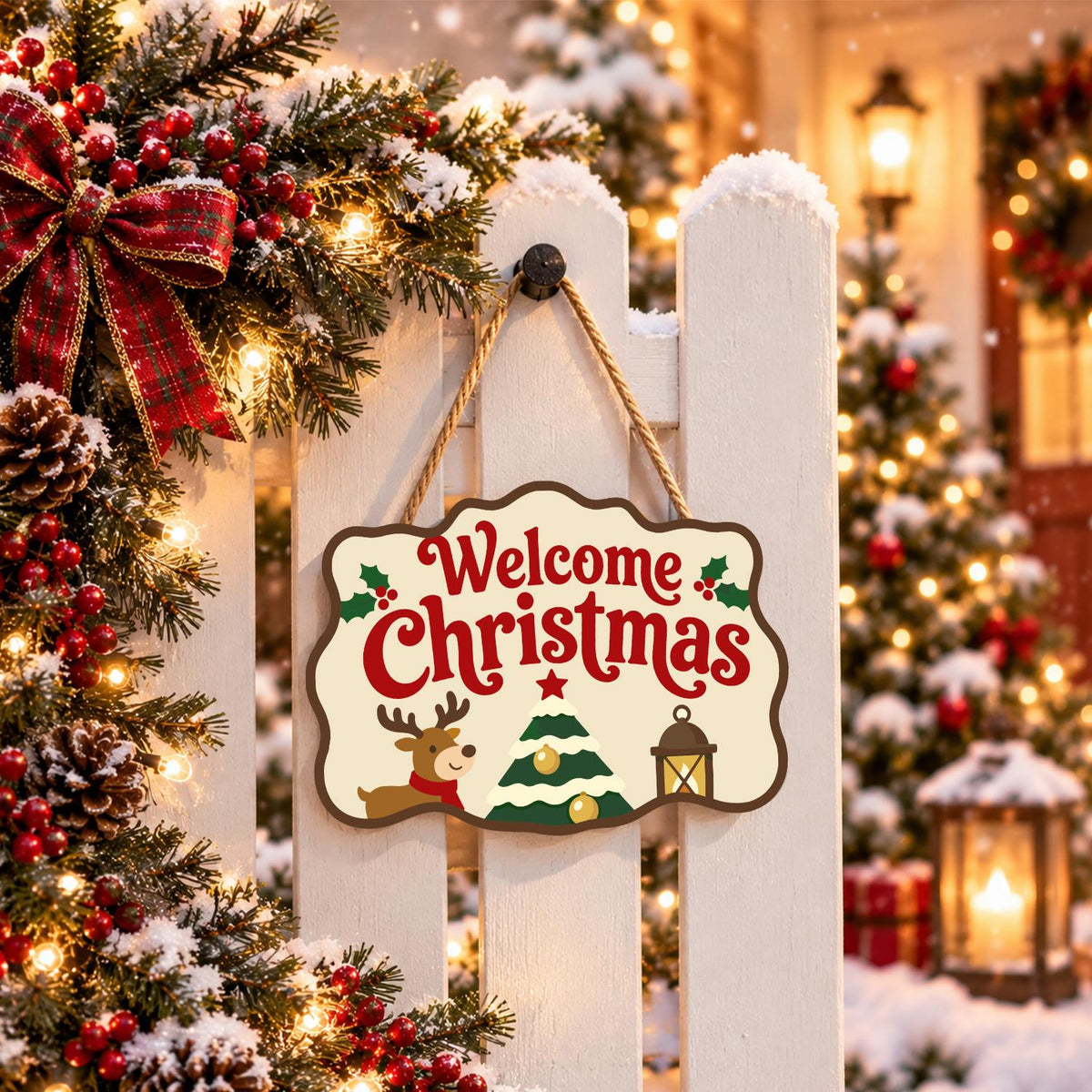 Reindeer and Lantern Welcome paint by numbers hanging sign – image 15