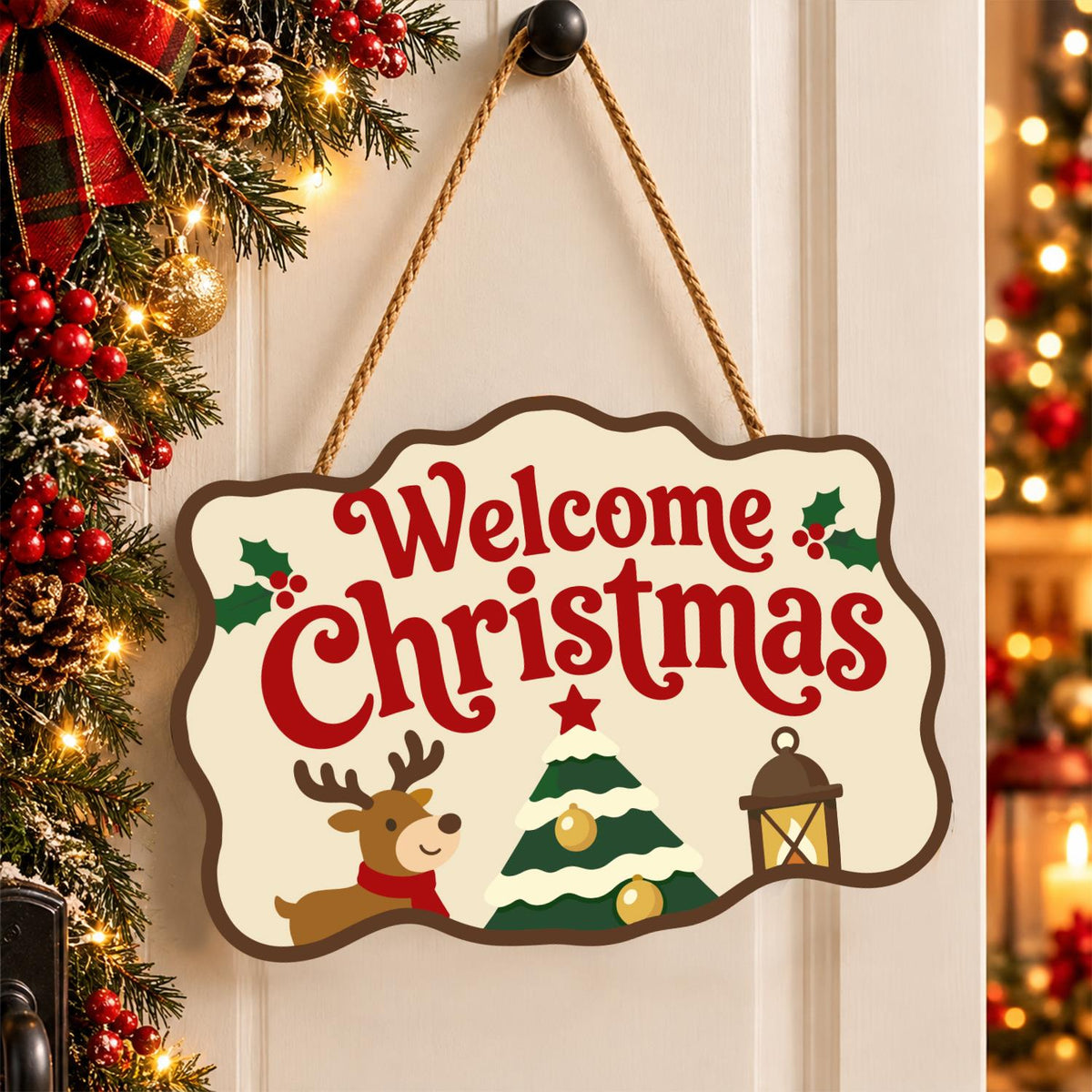 Reindeer and Lantern Welcome paint by numbers hanging sign – image 16