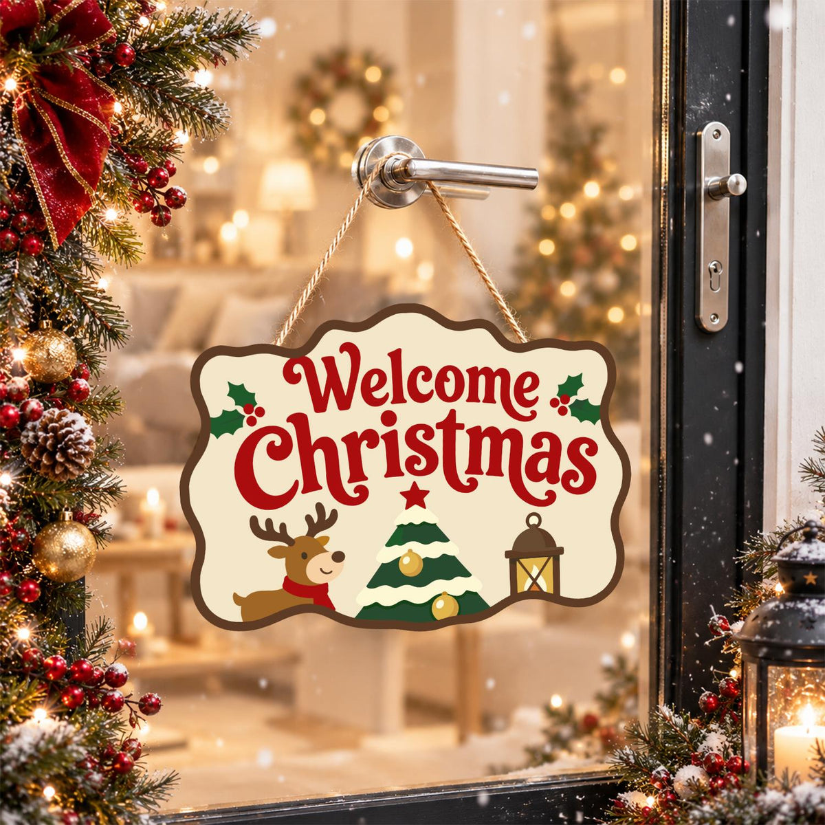 Reindeer and Lantern Welcome paint by numbers hanging sign – image 17