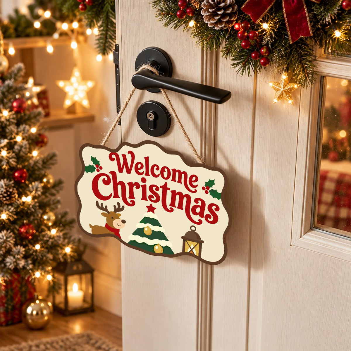 Reindeer and Lantern Welcome paint by numbers hanging sign – image 18