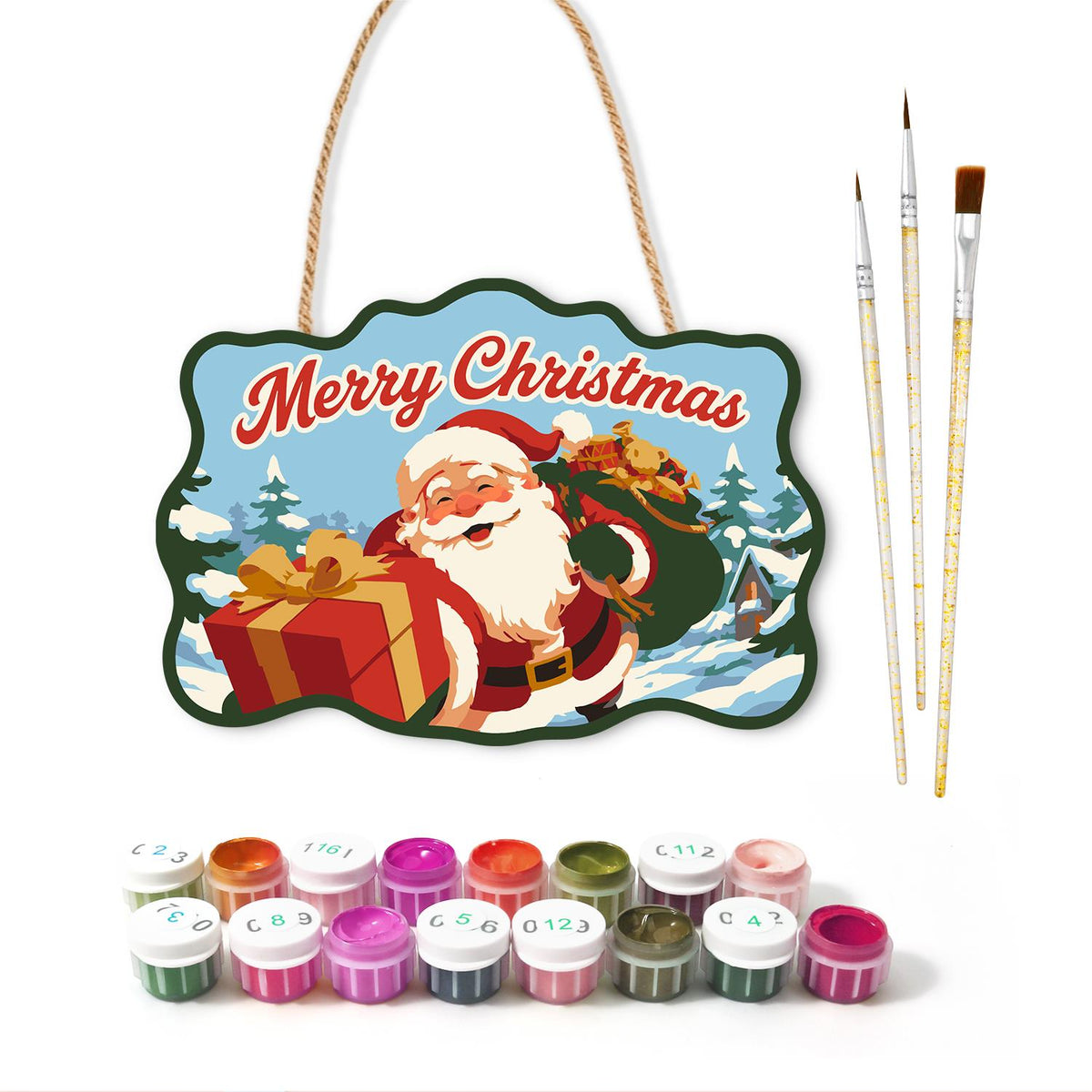 Winking Santa with Red Gift paint by numbers hanging sign – image 2