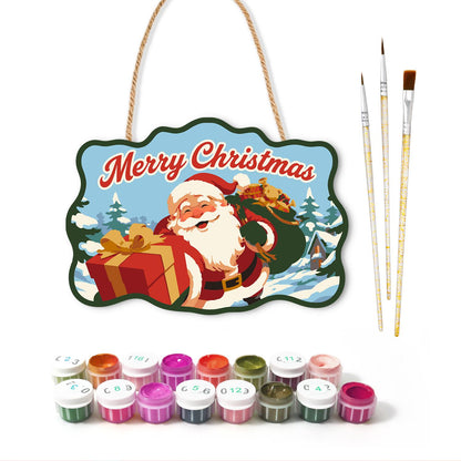 Winking Santa with Red Gift paint by numbers hanging sign – image 2