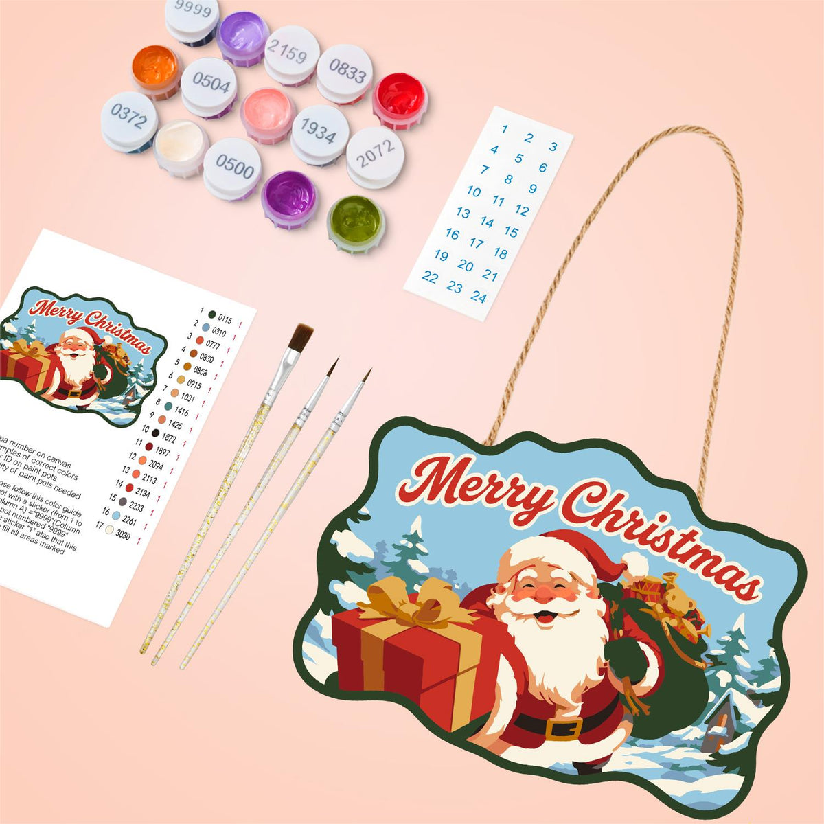 Winking Santa with Red Gift paint by numbers hanging sign – image 4