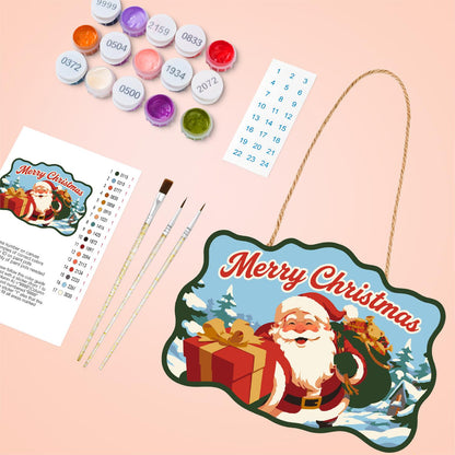 Winking Santa with Red Gift paint by numbers hanging sign – image 4