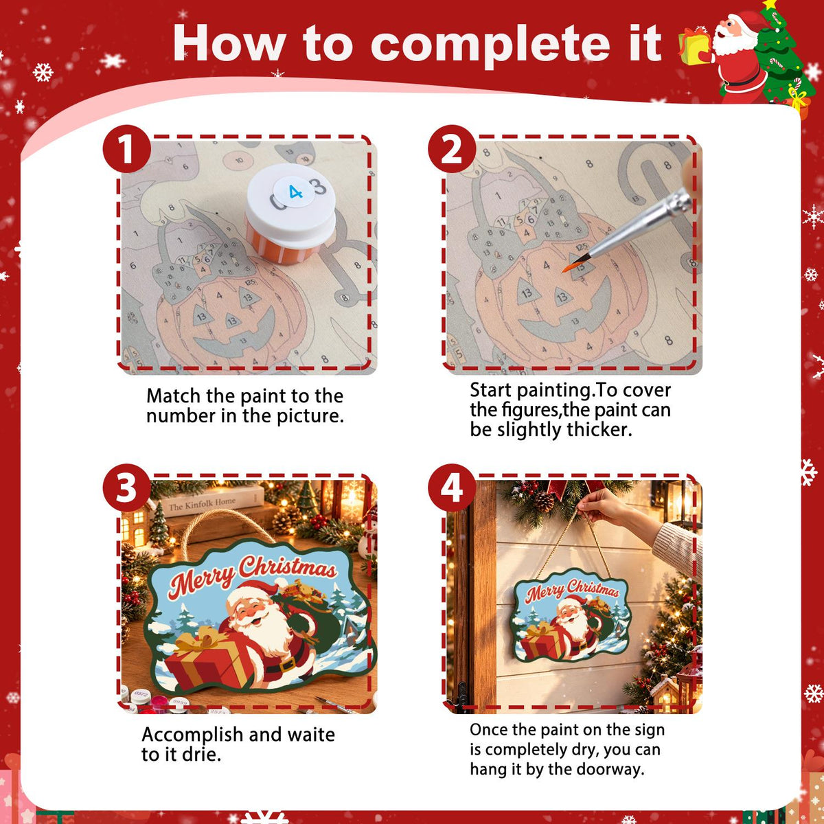 Winking Santa with Red Gift paint by numbers hanging sign – image 6